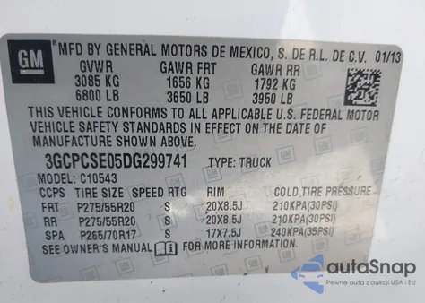 2013 Chevrolet Silverado 1500 Lt z USA, uszkodzony, nr VIN 3GCPCSE05DG299741